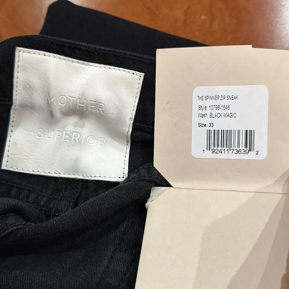 NWT MOTHER Women's The Spinner Zip Sneak Wide Leg Jeans‎ In Magic Black Size 33